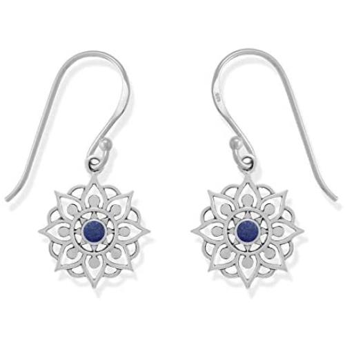 Boma Jewelry Sterling Silver Bohemian Lotus Flower Dangle Earrings