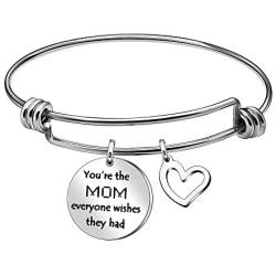 JQFEN Stainless Steel Silver Heart Charm Bracelet for Mom Mother Jewelry Gift Youre The Mom Everyone Wishes They Had