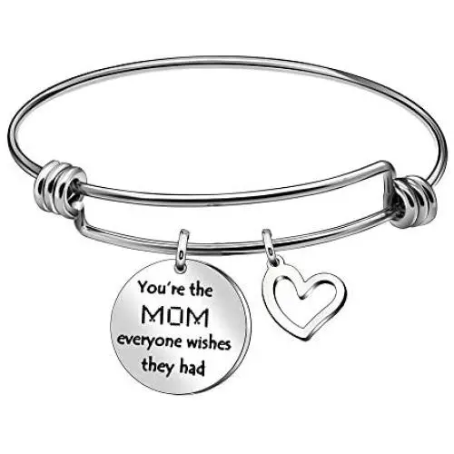 JQFEN Stainless Steel Silver Heart Charm Bracelet for Mom Mother Jewelry Gift Youre The Mom Everyone Wishes They Had JQFEN Stainless Steel Silver Heart Charm Bracelet for Mom Mother Jewelry Gift Youre The Mom Everyone Wishes They Had