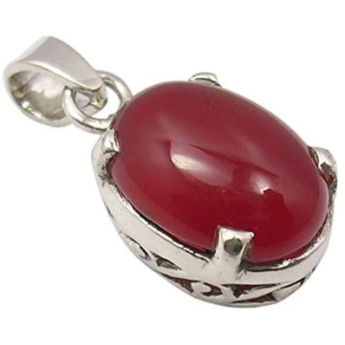SilverStarJewel Sterling Silver Natural Carnelian Pendant 1'' Stone Jewelry