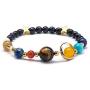 2-4Pcs Adjustable Solar System Natural Stone Strand Stretch Bracelet Universe Galaxy Eight Planets Guardian Sun Star Beads Bracelet Bangle for Women Men Boy Girl Unisex Jewelry Gifts