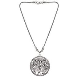 Efulgenz Boho Vintage Antique Ethnic Gypsy Tribal Indian Oxidized Silver Statement Lotus Pendant Necklace Jewelry