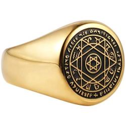 HZMAN Talisman Seal Solomon Six-Pointed Star 12 Constellation Rings Stainless Steel Bnad for Men Women
