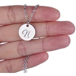 AOLO Personalized Birthstone Initial A Necklace Engraved Disc Danity Pendant Necklaces Silver
