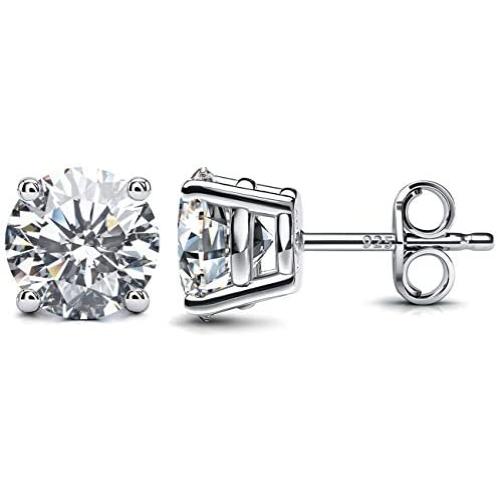18K Gold Plated 925 Sterling Silver Stud Earrings Simulated Diamond Round CZ Ear Studs