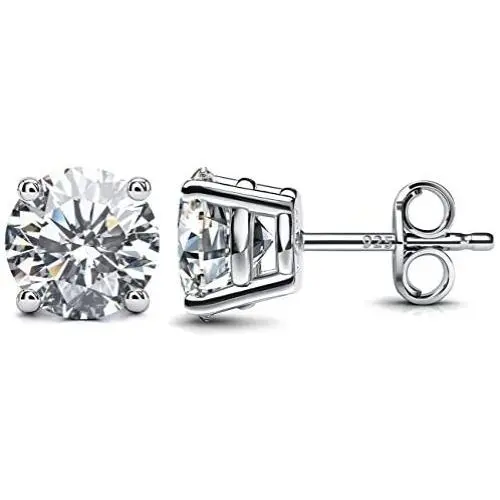 18K Gold Plated 925 Sterling Silver Stud Earrings Simulated Diamond Round CZ Ear Studs 18K Gold Plated 925 Sterling Silver Stud Earrings Simulated Diamond Round CZ Ear Studs