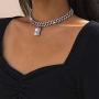 Ingemark Sparkly Initial E Necklace Rhinestone Cuban Link Chain Choker Necklace for Women Girls