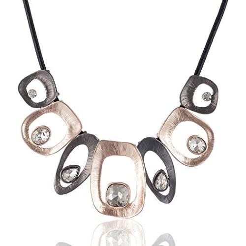 Big Chunky Necklaces for Women Black Leather Chokers Necklace with Crystal Pendant Jewelry