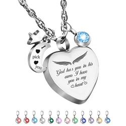 Dletay Cremation Urn Necklace with 12 Birthstones Heart Memorial Keepsakes Pendant Ashes Jewelry