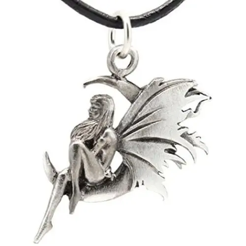 Trilogy Jewelry Pewter Fairy Celestial Crescent Moon Pendant on Black Necklace Cord with Clasp Trilogy Jewelry Pewter Fairy Celestial Crescent Moon Pendant on Black Necklace Cord with Clasp