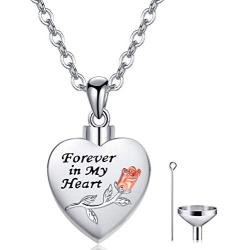 Cremation Jewelry for Ashes, Urn Necklaces for Women Men 925 Sterling Silver Sunflower Necklace Pendant with Swarovski Crystal Engraved Forever in My Heart Memorial Loved Ones Ashes Mini Keepsake