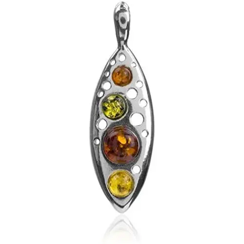 Multicolor Amber Sterling Silver Contemporary Designer Pendant Multicolor Amber Sterling Silver Contemporary Designer Pendant