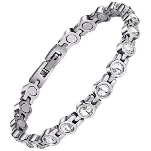 Magnetic Bracelet for Women,Beauty Therapy Titanium Steel Magnetic Bracelets Pain Relief Bracelets Magnetic Clasp Women Free Link Removal Tool (White) …