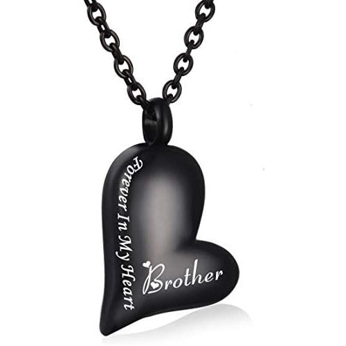 CHISMORL Black Stainless Steel Ashes Holder Memorial Urn Necklaces Pendant Heart Cremation Keepsake Jewelry-Forever in My Heart