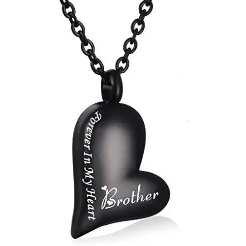 CHISMORL Black Stainless Steel Ashes Holder Memorial Urn Necklaces Pendant Heart Cremation Keepsake Jewelry-Forever in My Heart