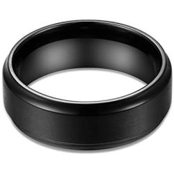 TUSEN JEWELRY Black Zirconium Ring Mens Wedding Band Comfort Fit 8mm
