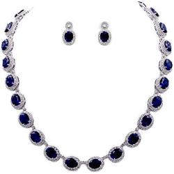 Lavencious Tennis Oval Necklace & Earrings Jewelry Set AAA Cubic Zirconia Rhodium Plated