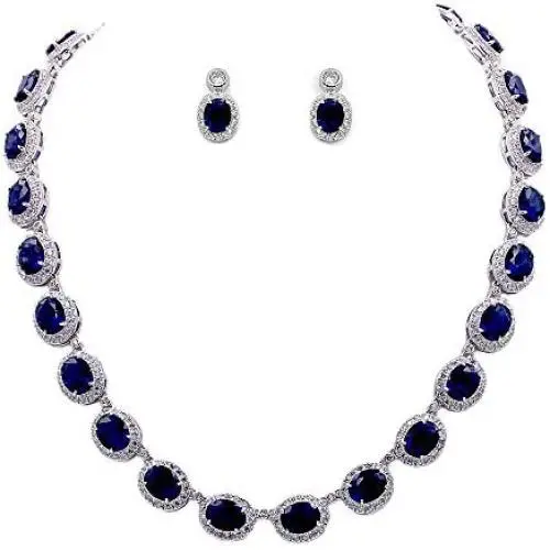 Lavencious Tennis Oval Necklace & Earrings Jewelry Set AAA Cubic Zirconia Rhodium Plated Lavencious Tennis Oval Necklace & Earrings Jewelry Set AAA Cubic Zirconia Rhodium Plated