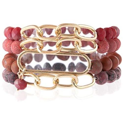RIAH FASHION Bohemian Beaded Natural Stone Multi Strand Layer Stretch Bracelet - Volcano Lava Stone Aroma Therapy Oil Diffuser Prayer Bangle Set