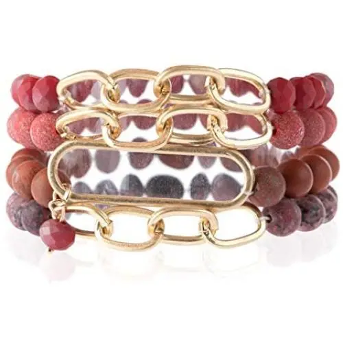 RIAH FASHION Bohemian Beaded Natural Stone Multi Strand Layer Stretch Bracelet - Volcano Lava Stone Aroma Therapy Oil Diffuser Prayer Bangle Set RIAH FASHION Bohemian Beaded Natural Stone Multi Strand Layer Stretch Bracelet - Volcano Lava Stone Aroma Therapy Oil Diffuser Prayer Bangle Set
