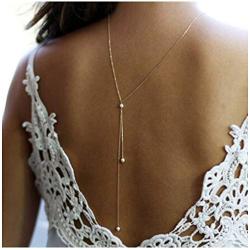 Yfe Back Necklace Pearl Backdrop Necklace Body Chain Jewelry for Women and Girls Bridal Jewelry(Gold)
