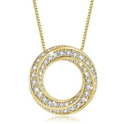 ZRU Circle Necklace, 18K Rose Gold & White Gold Plated, Round Pendant Necklaces for Women with Cubic Zirconia, Gifts for Valentines Day Birthday Anniversaries