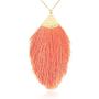 RIAH FASHION Antique Bohemian Silky Thread Fan Tassel Statement Necklace - Vintage Gold Feather Shape Strand Fringe Lightweight Long Chain