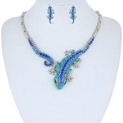 EVER FAITH Austrian Crystal Art Deco Gecko Lizard Necklace Earrings Set