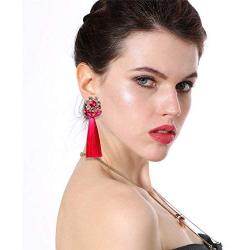 Bohemian Long Flower Tassel Earrings For Women Trendy Crystal Silk Fabric Drop Dangle Tassel Earrings Wedding Fashion Jewelry