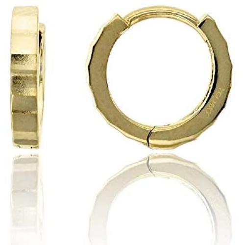 14K Yellow Solid Gold Diamond Cut Huggie Earring | Various Sizes: 1x10mm-4.50x18mm | Diamond Cut Huggies | Solid Gold Earrings for Women and Girls