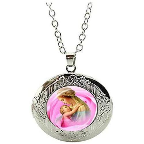 Blessed Virgin Mary Mother of Baby Locket Necklace Jesus Christ Christian Jewelry Catholic Religious Art Photo Jewelry Birthday Festival Beautiful Gift