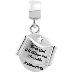 LovelyCharms Cross Charm with God All Things are Possible Religious Dangle Bead Fits European Bracelets