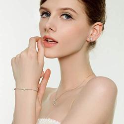 FANCIME White/Rose/Yellow Gold Plated 925 Sterling Silver Round CZ Cubic Zirconia Petite Station Simple Dainty Chain Bracelet for Women Girls, Length 7+1.2''