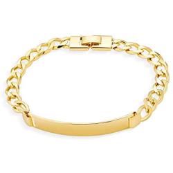 Bling Jewelry Cuban Curb Link Personalized Name Engravable ID Identification Bracelet for Men 180 Gauge 18K Gold Plated Brass 8.5 Inch