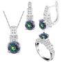 Aixili Rainbow Jewelry Sets for Women 925 Silver Stamped Necklace Pendant Hoop Earrings Ring Bridal Wedding Jewelry