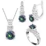 Aixili Rainbow Jewelry Sets for Women 925 Silver Stamped Necklace Pendant Hoop Earrings Ring Bridal Wedding Jewelry