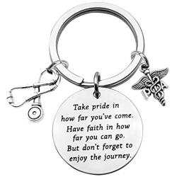 FUSTMW PA Keychain Physicians Assistant Graduation Gifts Doctor Assistant Gifts Stethoscope Key chain Medical Caduceus PA Charm Ceremony Jewelry Take Pride in How Far You Have Come