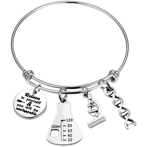 FUSTMW Science Symbol Keychain Atom Microscope Key Chain Biology Chemistry Teacher Gift Keyring Science Lovers Gift