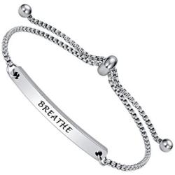 Personalized Faith Bracelet- BREATHE -Positive Inspirational Quotes Adjustable Cuff Jewelry For Women, Ideal Encouragement Gifts for Women