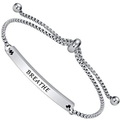 Personalized Faith Bracelet- BREATHE -Positive Inspirational Quotes Adjustable Cuff Jewelry For Women, Ideal Encouragement Gifts for Women