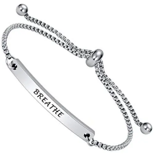 Personalized Faith Bracelet- BREATHE -Positive Inspirational Quotes Adjustable Cuff Jewelry For Women, Ideal Encouragement Gifts for Women