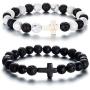 SOFTONES 8MM Lava Rock Aromatherapy Anxiety Essential Oil Diffuser Black and White Intervals Beads Bracelet for Men Women, Friendship Couples Bracelets Gifts