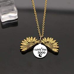 CAROMAY Sunflower Pendant Necklace I Love You 3000 Neck Lace Valentines Day Women Men Jewelry