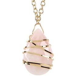 Wrapped Rose Quartz with O Chain Wholesale Gemstone Jewelry Pendant Necklace