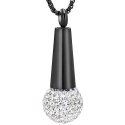 zeqingjw Microphone Cremation Jewelry for Ashes Urn Pendant Necklace with Crystal Stainless Steel Keepsake Memorial Ash Jewelry