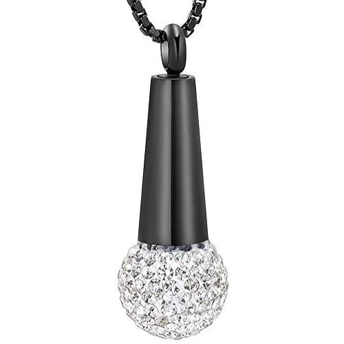 zeqingjw Microphone Cremation Jewelry for Ashes Urn Pendant Necklace with Crystal Stainless Steel Keepsake Memorial Ash Jewelry