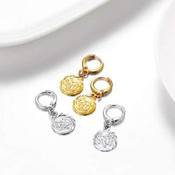 Gold Huggie Hoop Earrings with Dangle Charm|Platinum or 18K Gold Plated Allah Earrings,Small Heart/Coin Style Drop Earrings for Women Girls