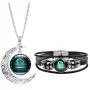 Dcfywl731 Fashion 12 Twelve Constellations Hand Woven Leather Bracelet and Moon Pendant Necklace Zodiac Sign Jewelry Set Dcfywl731 Fashion 12 Twelve Constellations Hand Woven Leather Bracelet and Moon Pendant Necklace Zodiac Sign Jewelry Set