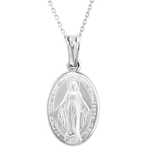 Ritastephens Italian Sterling Silver Miraculous Virgin Mary Medal Latin Prayer Charm Pendant Necklace(12mm, 15mm, 19mm)
