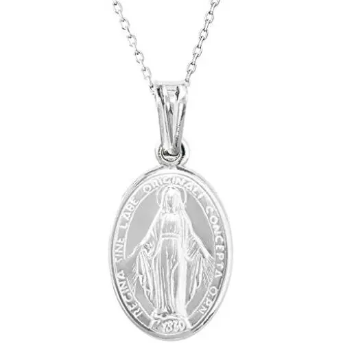 Ritastephens Italian Sterling Silver Miraculous Virgin Mary Medal Latin Prayer Charm Pendant Necklace(12mm, 15mm, 19mm) Ritastephens Italian Sterling Silver Miraculous Virgin Mary Medal Latin Prayer Charm Pendant Necklace(12mm, 15mm, 19mm)